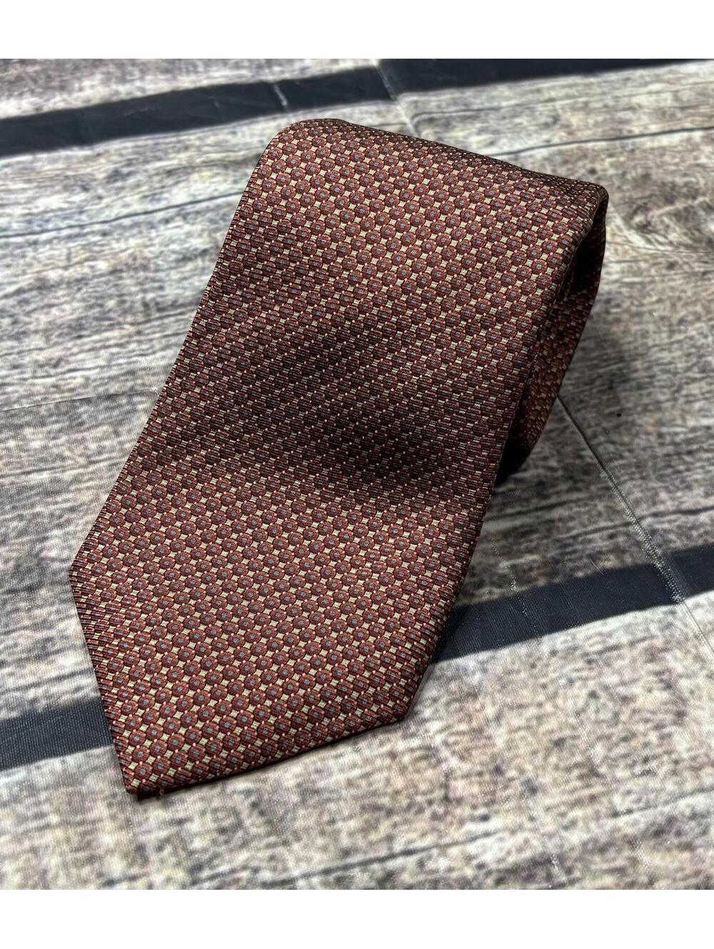 Black Brown 1826 Mens Neck Tie Silk Geometric Circles Red